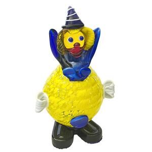 Murano Glass Clown Figurine Yellow Belly Wizard Hat by Fratelli Pitau 60s Italy